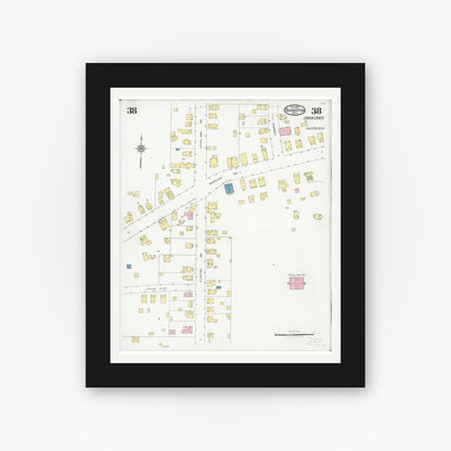Old map wall art mockup — black gallery frame with white mat — Sanborn Fire Insurance Map from Barberton, Summit County, Ohio (1927), Sheet #0038