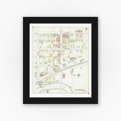 Old map wall art mockup — black gallery frame with white mat — Sanborn Fire Insurance Map from Millersburg, Holmes County, Ohio (1898), Sheet #0002