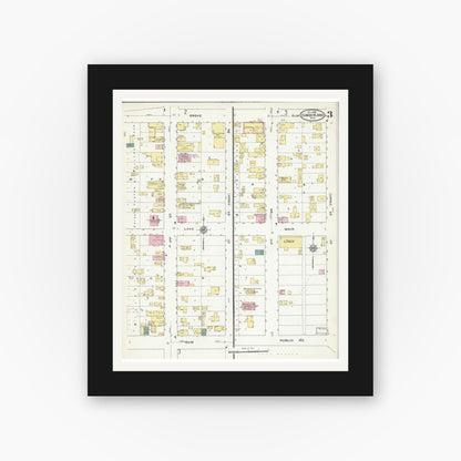 Old map wall art mockup — black gallery frame with white mat — Sanborn Fire Insurance Map from Cumberland, Barron County, Wisconsin (1909), Sheet #0003