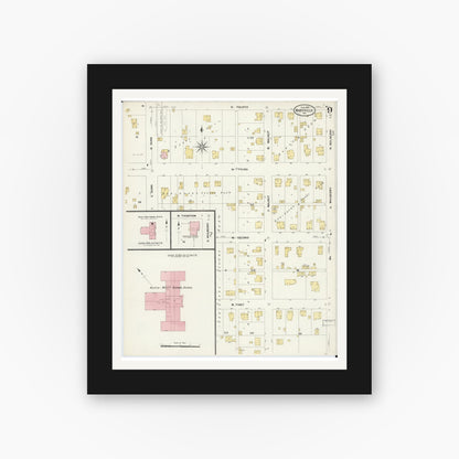 Old map wall art mockup — black gallery frame with white mat — Sanborn Fire Insurance Map from Maryville, Nodaway County, Missouri (1909), Sheet #0009