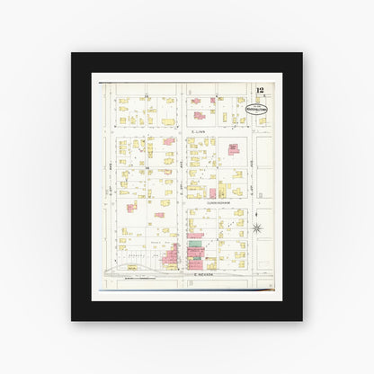 Old map wall art mockup — black gallery frame with white mat — Sanborn Fire Insurance Map from Marshalltown, Marshall County, Iowa (1894), Sheet #0012
