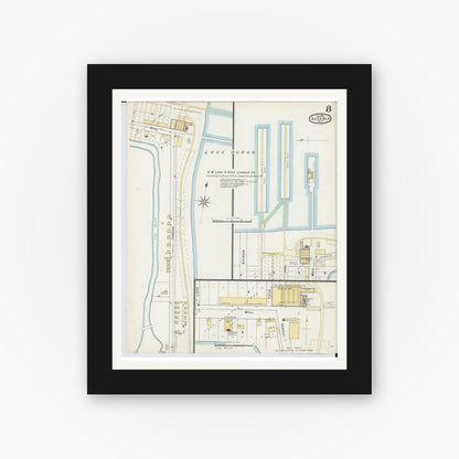 Old map wall art mockup — black gallery frame with white mat — Sanborn Fire Insurance Map from Oscoda, Iosco County, Michigan (1895), Sheet #0008