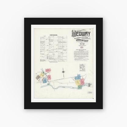 Old map wall art mockup — black gallery frame with white mat — Sanborn Fire Insurance Map from Medway, Norfolk County, Massachusetts (1910) - Complete Map Set