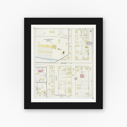 Old map wall art mockup — black gallery frame with white mat — Sanborn Fire Insurance Map from Mound City, Pulaski County, Illinois (1894), Sheet #0004