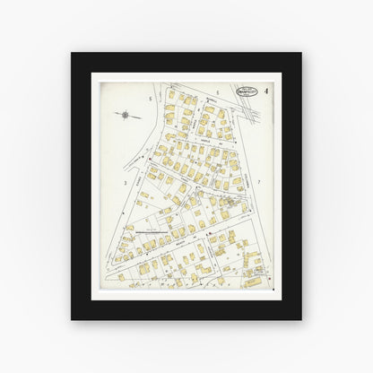 Old map wall art mockup — black gallery frame with white mat — Sanborn Fire Insurance Map from Swampscott, Essex County, Massachusetts (1920), Sheet #0004