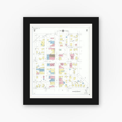 Old map wall art mockup — black gallery frame with white mat — Sanborn Fire Insurance Map from West Jefferson, Madison County, Ohio (1952), Sheet #0002