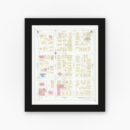 Old map wall art mockup — black gallery frame with white mat — Sanborn Fire Insurance Map from Owosso, Shiawassee County, Michigan (1930), Sheet #0006