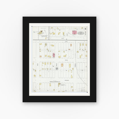 Old map wall art mockup — black gallery frame with white mat — Sanborn Fire Insurance Map from Sauk Rapids, Benton County, Minnesota (1904), Sheet #0004