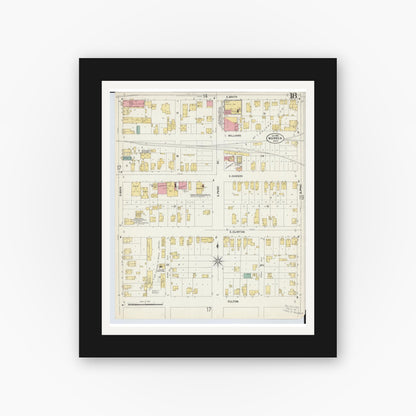 Old map wall art mockup — black gallery frame with white mat — Sanborn Fire Insurance Map from Warren, Trumbull County, Ohio (1902), Sheet #0018