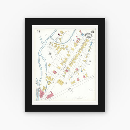 Old map wall art mockup — black gallery frame with white mat — Sanborn Fire Insurance Map from Stroudsburg, Monroe County, Pennsylvania (1923), Sheet #0023