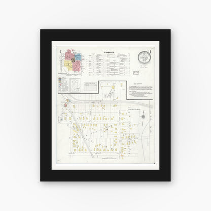 Old map wall art mockup — black gallery frame with white mat — Sanborn Fire Insurance Map from Oxford, Oakland County, Michigan (1937) - Complete Map Set