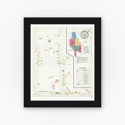 Old map wall art mockup — black gallery frame with white mat — Sanborn Fire Insurance Map from Leesburg, Loudoun County, Virginia (1907) - Complete Map Set