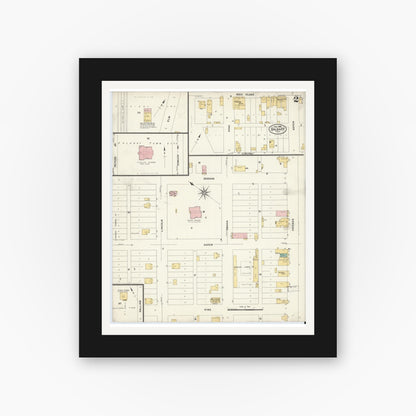 Old map wall art mockup — black gallery frame with white mat — Sanborn Fire Insurance Map from Dalhart, Dallam And Hartley County, Texas (1908), Sheet #0002