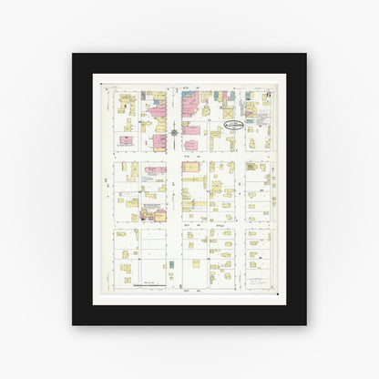 Old map wall art mockup — black gallery frame with white mat — Sanborn Fire Insurance Map from Alexandria, Douglas County, Minnesota (1909), Sheet #0006