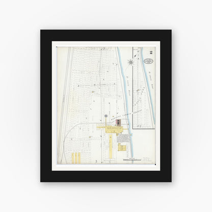 Old map wall art mockup — black gallery frame with white mat — Sanborn Fire Insurance Map from Cloquet, Carlton County, Minnesota (1905), Sheet #0002