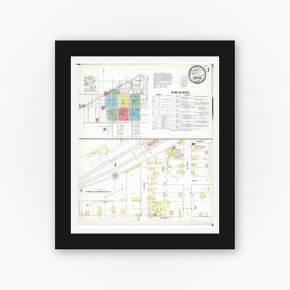 Old map wall art mockup — black gallery frame with white mat — Sanborn Fire Insurance Map from Newton, Jasper County, Iowa (1900) â€” Complete Set