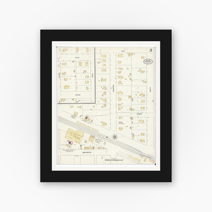 Old map wall art mockup — black gallery frame with white mat — Sanborn Fire Insurance Map from Peotone, Will County, Illinois (1907), Sheet #0003