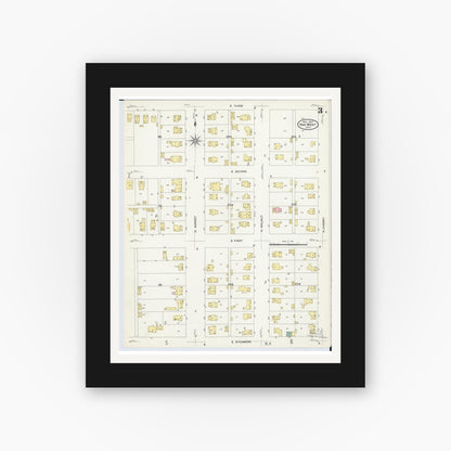 Old map wall art mockup — black gallery frame with white mat — Sanborn Fire Insurance Map from Van Wert, Van Wert County, Ohio (1907), Sheet #0003