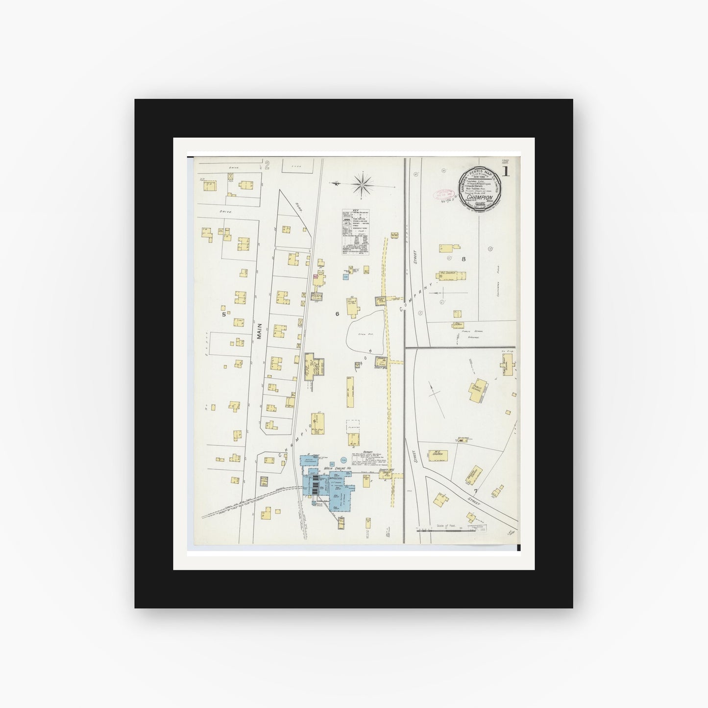 Old map wall art mockup — black gallery frame with white mat — Sanborn Fire Insurance Map from Champion, Marquette County, Michigan (1892) - Complete Map Set