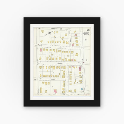 Old map wall art mockup — black gallery frame with white mat — Sanborn Fire Insurance Map from Peekskill, Westchester County, New York (1911), Sheet #0023