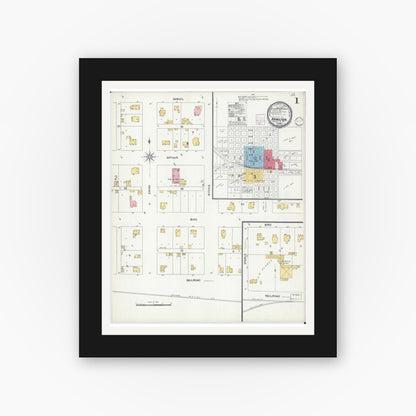 Old map wall art mockup — black gallery frame with white mat — Sanborn Fire Insurance Map from Hamilton, Caldwell County, Missouri (1901) - Complete Map Set