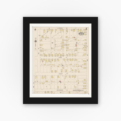 Old map wall art mockup — black gallery frame with white mat — Sanborn Fire Insurance Map from Byesville, Guernsey County, Ohio (1922), Sheet #0004