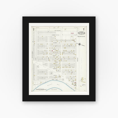 Old map wall art mockup — black gallery frame with white mat — Sanborn Fire Insurance Map from East Paterson, Bergen County, New Jersey (1925), Sheet #0007