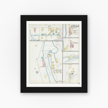 Old map wall art mockup — black gallery frame with white mat — Sanborn Fire Insurance Map from Honesdale, Wayne County, Pennsylvania (1892), Sheet #0006