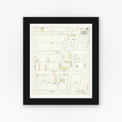 Old map wall art mockup — black gallery frame with white mat — Sanborn Fire Insurance Map from Baden, San Mateo County, California (1892), Sheet #0002