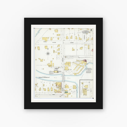Old map wall art mockup — black gallery frame with white mat — Sanborn Fire Insurance Map from Charlevoix, Charlevoix County, Michigan (1901), Sheet #0003