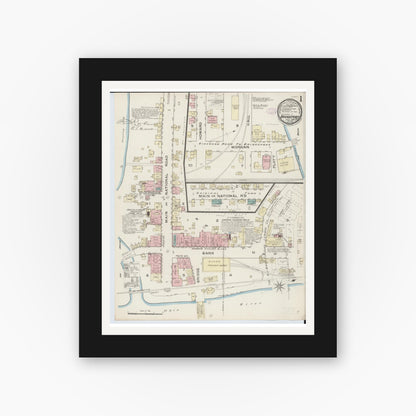 Old map wall art mockup — black gallery frame with white mat — Sanborn Fire Insurance Map from Bridgeport, Belmont County, Ohio (1886) - Complete Map Set