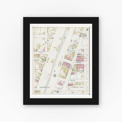 Old map wall art mockup — black gallery frame with white mat — Sanborn Fire Insurance Map from Effingham, Effingham County, Illinois (1893), Sheet #0002