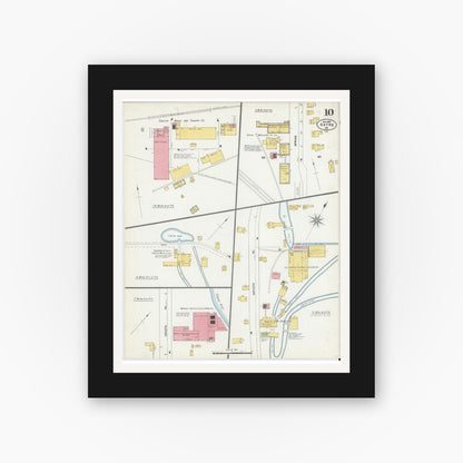 Old map wall art mockup — black gallery frame with white mat — Sanborn Fire Insurance Map from Sayre, Bradford County, Pennsylvania (1903), Sheet #0010