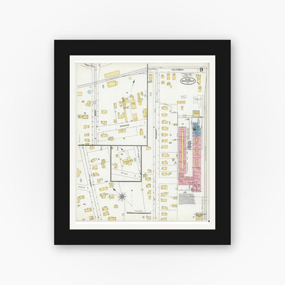Old map wall art mockup — black gallery frame with white mat — Sanborn Fire Insurance Map from Gouverneur, Saint Lawrence County, New York (1905), Sheet #0009