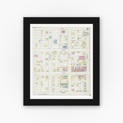 Old map wall art mockup — black gallery frame with white mat — Sanborn Fire Insurance Map from Polo, Ogle County, Illinois (1893), Sheet #0002