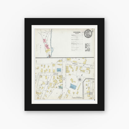 Old map wall art mockup — black gallery frame with white mat — Sanborn Fire Insurance Map from Monson, Hampden County, Massachusetts (1892) - Complete Map Set