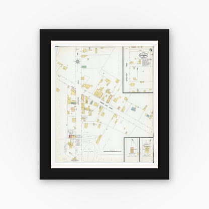 Old map wall art mockup — black gallery frame with white mat — Sanborn Fire Insurance Map from Shawano, Shawano County, Wisconsin (1901), Sheet #0006