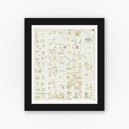 Old map wall art mockup — black gallery frame with white mat — Sanborn Fire Insurance Map from Merrill, Lincoln County, Wisconsin (1898), Sheet #0002
