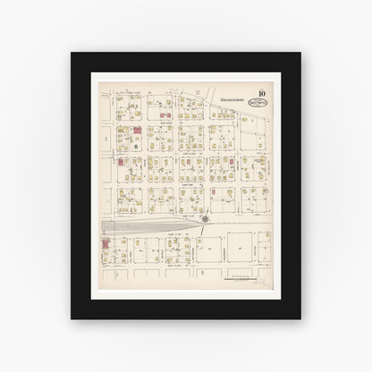 Old map wall art mockup — black gallery frame with white mat — Sanborn Fire Insurance Map from Sweetwater, Nolan County, Texas (1922), Sheet #0010
