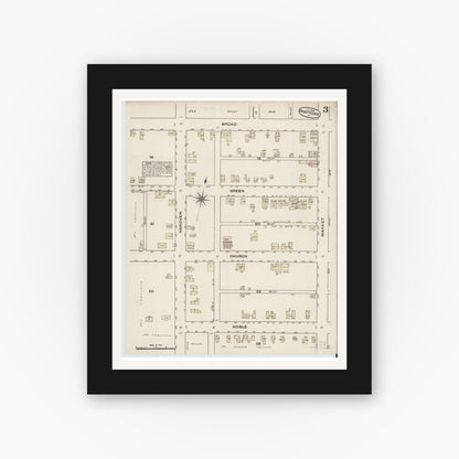 Old map wall art mockup — black gallery frame with white mat — Sanborn Fire Insurance Map from Nanticoke, Luzerne County, Pennsylvania (1884), Sheet #0003