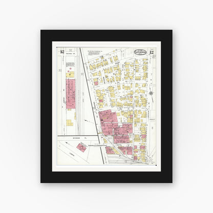 Old map wall art mockup — black gallery frame with white mat — Sanborn Fire Insurance Map from East Liverpool, Columbiana County, Ohio (1923), Sheet #0012