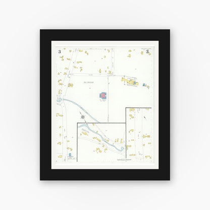 Old map wall art mockup — black gallery frame with white mat — Sanborn Fire Insurance Map from Northfield, Franklin County, Massachusetts (1933), Sheet #0003