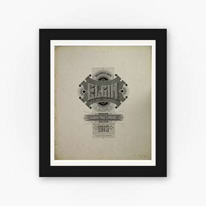 Old map wall art mockup — black gallery frame with white mat — Sanborn Fire Insurance Map from Elgin, Kane County, Illinois (1913), Sheet #0001