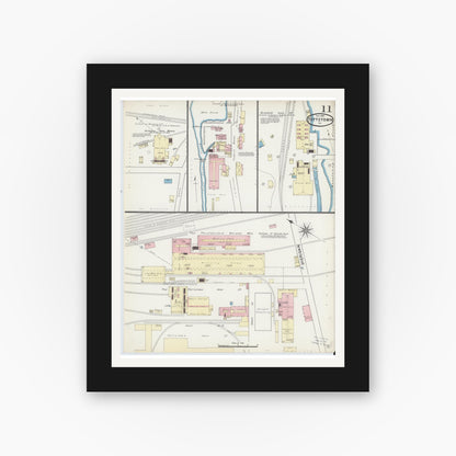 Old map wall art mockup — black gallery frame with white mat — Sanborn Fire Insurance Map from Pottstown, Montgomery County, Pennsylvania (1891), Sheet #0011