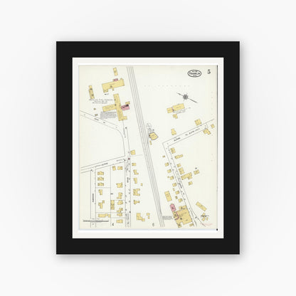 Old map wall art mockup — black gallery frame with white mat — Sanborn Fire Insurance Map from Franklin, Norfolk County, Massachusetts (1919), Sheet #0005