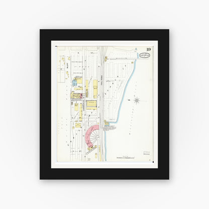 Old map wall art mockup — black gallery frame with white mat — Sanborn Fire Insurance Map from Keokuk, Lee County, Iowa (1893), Sheet #0019