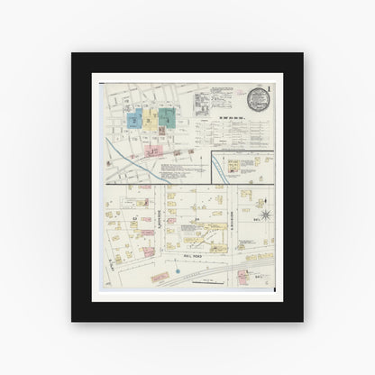 Old map wall art mockup — black gallery frame with white mat — Sanborn Fire Insurance Map from Coldwater, Branch County, Michigan (1891) - Complete Map Set