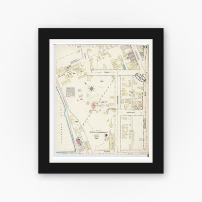 Old map wall art mockup — black gallery frame with white mat — Sanborn Fire Insurance Map from Muskegon, Muskegon County, Michigan (1883), Sheet #0011
