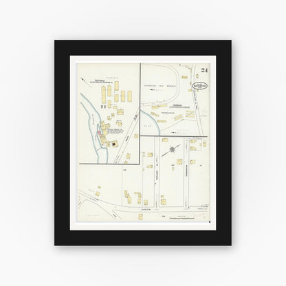 Old map wall art mockup — black gallery frame with white mat — Sanborn Fire Insurance Map from Southbridge, Worcester County, Massachusetts (1911), Sheet #0024