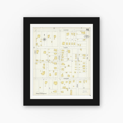 Old map wall art mockup — black gallery frame with white mat — Sanborn Fire Insurance Map from Paris, Lamar County, Texas (1902), Sheet #0012